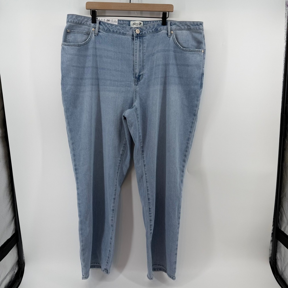 Seven7 Loose Straight Jeans Womens 22W‎ Light Blue Key West High Rise Stretch